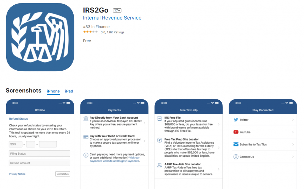 IRS2Go app screenshot on apple