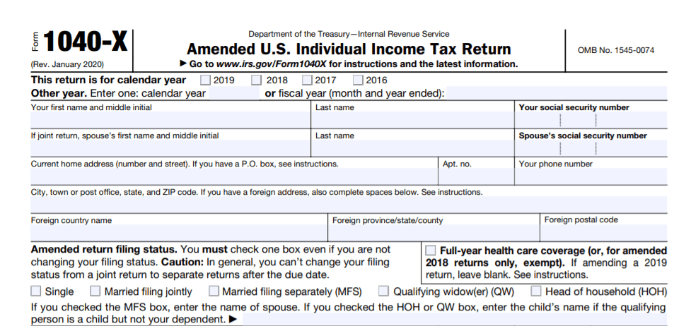 Part one of 1040x amended return