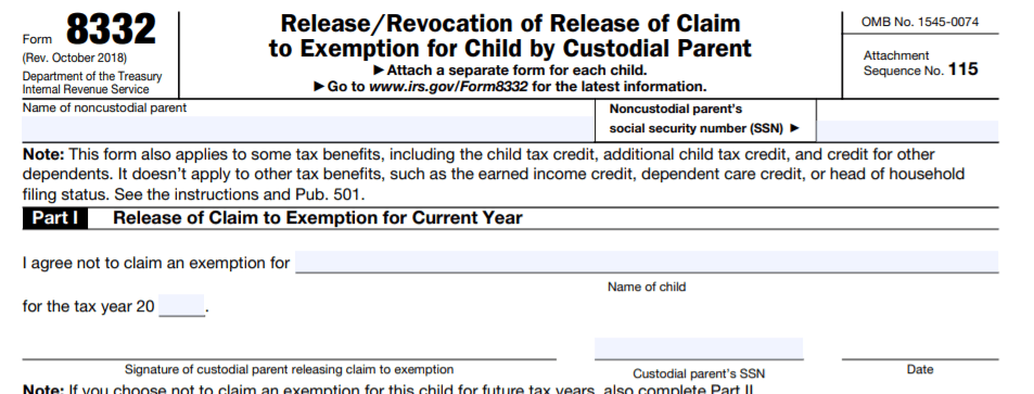 IRS Form 8332 Part 1