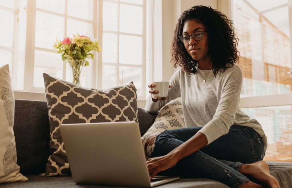 Black woman working from home