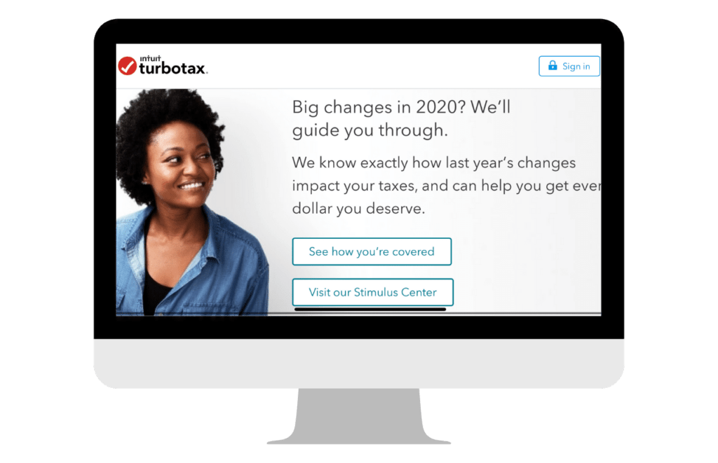 TurboTax Home Page Screenshot with black lady